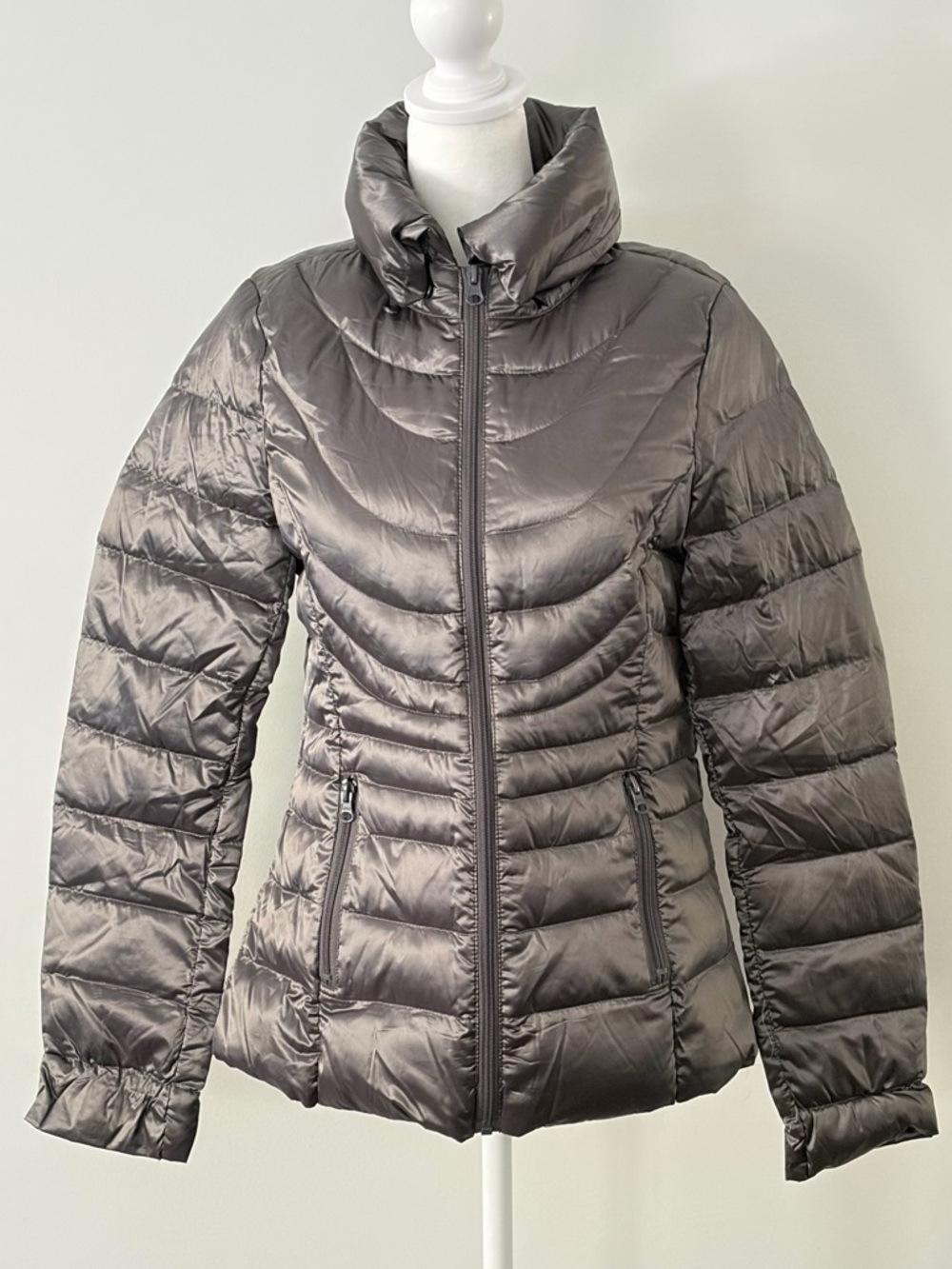a.n.a Metallic Charcoal Quilted Packable Puffer Jacket